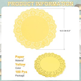sourcing map 100pcs Paper Doilies, 6.5 Inch Lace Paper Doilies, Disposable Paper Placemats for Cakes Table Plate Crafts Party Weddings Tableware Yellow