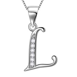 Aurora Tears Letter L Neckalce 925 Sterling Sliver Initial L Alphabet Pendant with Cubic Zirconia Jewellery Dating Gifts for Women DP0045L