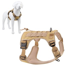 Plutus Pet Tactical Dog Harness, All Metal Buckles, No Pull Service Dog Vest with Handle, Adjustable Military Dog Harness with Hook & Loop Panels, for Small Medium Large Dogs, Khaki, S
