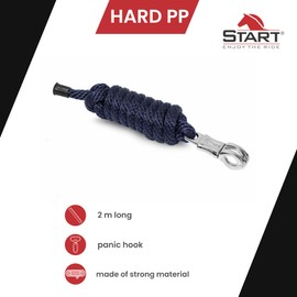 Tie Rope for Horses and Ponies Start Hard PP Rope 2 m with Classic Snap Hook and Panic (Navy Blue, Panic)