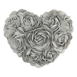 JWH Grey Flower Pillow Covers Decorative Heart Shape Throw Pillow 3D Rose Floral Accent Pillow Case Plush Velvet Pillowcase Aesthetic Cushion Cute for Couch Bed Bedroom Decor Euro Shams Hand Crafted