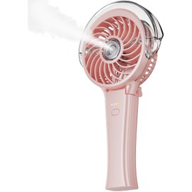 KIBEE Portable Misting Fan - 4000mAh Rechargeable, 50ml Water Tank, Foldable 180° Handheld Fan with Mist Spray, 3-Speed Personal, Portable Charger for Travel, Outdoors, Makeup & More(Pink)