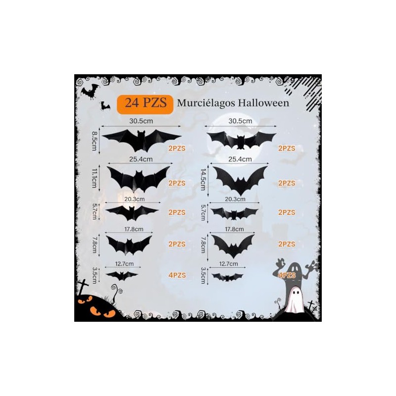 KIROGILY Halloween Decoracion, 24 murcielagos con luz 3D para Decoracion