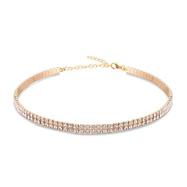 EFTOM Gold Rhinestones Choker Necklaces Diamond Crystal Choker for Women 2 Rows