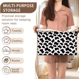 Cow Pattern Storage Basket Large 17x11.5x10.5 Inche-Collapsible Fabric Organizer Bin with Handles for Nursery, Farmhouse Decor, Toys-Foldable Decorative Hamper with Animal Print Design-Single Pack