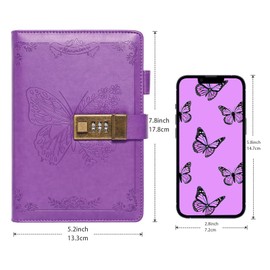 Diary with Lock, Journal for Women Girls, Vintage Lock Journal Refillable Personal Locking Notebook Secret Journal with Combination Lock 5.3inx 7.8in (Purple)