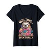 Womens Sloth Quilting Eventually Funny Quilting Quilt V-Neck T-Shirt