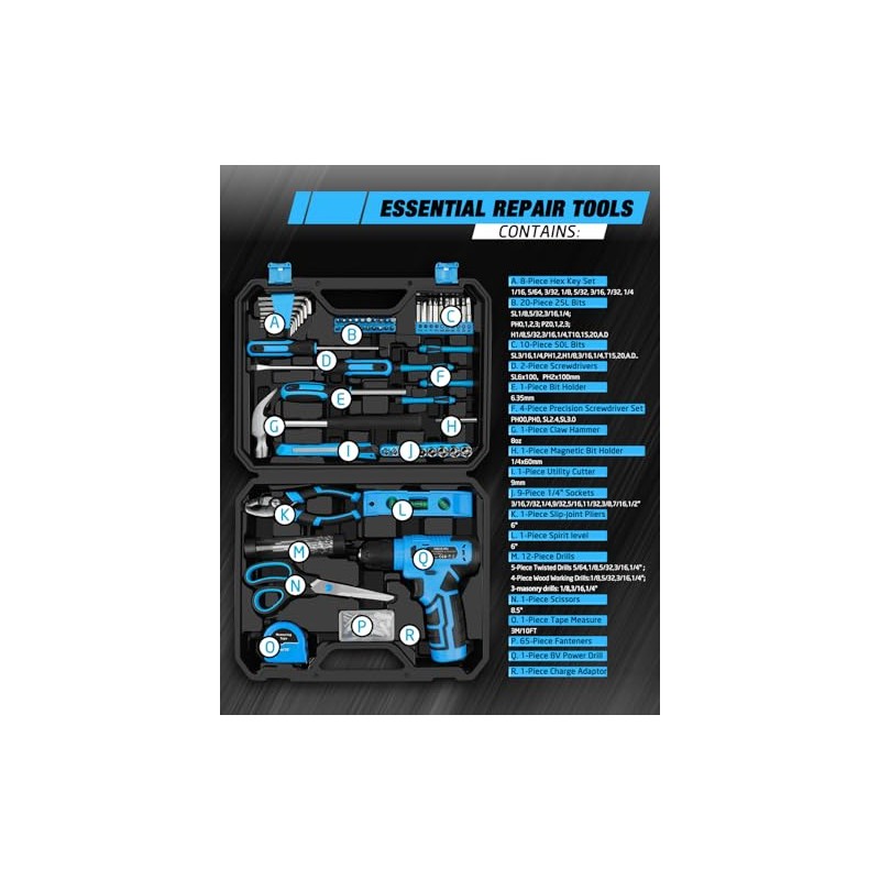 139-Piece Tool Set - Tool Kit with 8V Cordless Drill