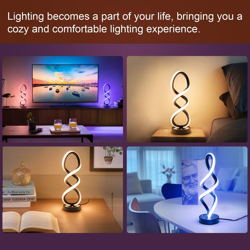 Adebime Modern Table Lamp, 7 Colors 10 Light Modes Spiral