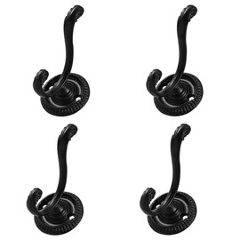 UVKDEENK 4pcs Vintage Coat Hanger, Metal Wall Mounted Towel Holder, Decorative Robe Hat Hooks for Bathroom, Kitchen, Garage Doorway, Key, Storage Cabinet Space Saving Hooks (Black)
