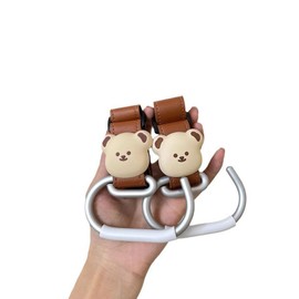 Stroller Hooks, E-Shape, Set of 2, Load Capacity Approx. 22.0 lbs (10 kg), Adjustable, Cute Design, PU Leather, Aluminum Alloy, Fastening, Anti-Slip, For Strollers, Bicycles, Cars