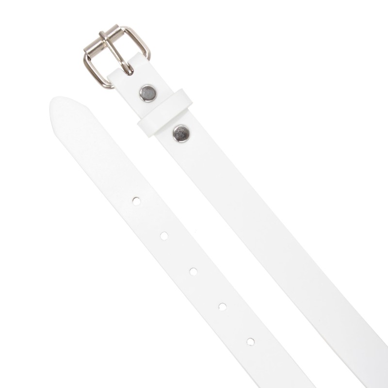 Kids 1" Snap On Plain Leather Belt, White | m-28"