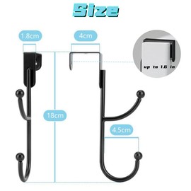 2 Pack Over Door Hook,Heavy Duty Door Black Hook with Support Pads, Metal Twin Hooks Organizer,No Drilling Required, Anti-Rust Over The Door Hanger, 6.5 Inches Tall, Fits Doors Up to 1.7 Inches Thick