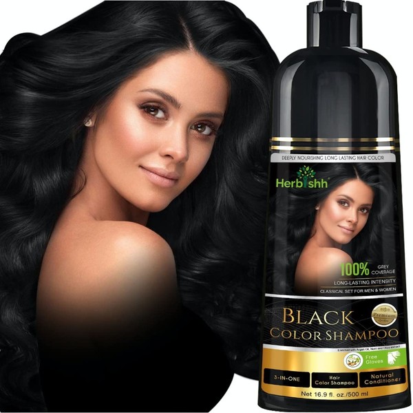 Herbishh Hair Color Shampoo for Gray Hair – Magic Hair Dye Shampoo – Colors Hair in Minutes–Long Lasting–500 Ml–3-In-1 Hair Color–Ammonia-Free | Herbishh (Black)