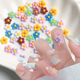 100Pcs Colorful Flower Nail Charms Nail Decorations for Spring Summer DIY Acrylic Nails Small Floral Rhinestones Nails Gems Manicure Kit with Tools 3D Flower Charms for Women and Girls