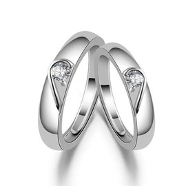 [MIKAMU] Forever Love, Sterling Silver Ring, One Size Fits Most, Silver, Women's, Men's, CZ Diamond (Cubic Zirconia), Sparkling Wedding Ring, Engagement Ring, Set of 2 (Men and Women), Metal, Cubic