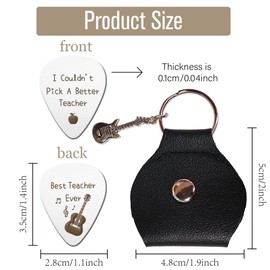 arricraft 1 Pc Stainless Steel Picks Plectrums, Best Teacher Ever Words Plectrum with Leather Holder Guitar Picks Metal Grip Pick for Teacher's Day Musician Gift From Students