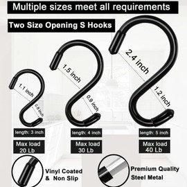 Dreecy 20 Pack 3 Inch S Hooks, Heavy Duty Steel S Hooks with Black Rubber Coating, Non-Slip, 20 Pounds Max Weight, Utility Hooks for Hanging Plants, Clothes, Pots, Pan, etc.