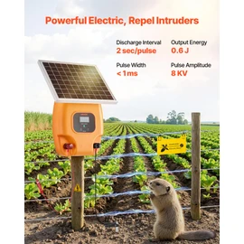 VEVOR Solar Fence Charger, 0.6J 8 kV Solar Powered Fence Charger, Electric Fence Energizer Kit, Keep Out Predators, 4-5 Days Runtime, for Livestock, Poultry, Garden Protection