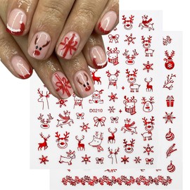6 Sheets Christmas Nail Art Stickers Cute Red Christmas Penguin Nail Decals 3D Self Adhesive Santa Claus Snowflake Elk Nail Supplies Xmas Winter Nail Stickers for Women DIY Acrylic Nail Decorations