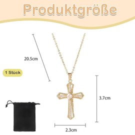 Vimmvid Cross Necklace Women's Elegant Necklace with Cross in Gold Cross Chain Gold Ladies for Everyday Arbei Shopping Parties Perfect Gift in Velvet Bag, Synthesis, 0