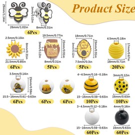 SOFPLATE 200Pcs 12 Styles Bee Bead Wood Honeycomb Beads Bulk Honey Jar Spring Summer Yellow Flower Rustic Farmhouse Bee Craft Loose Wooden Beads for Bracelet Beading Necklaces Home Decor DIY Crafts