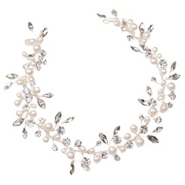 NOLITOY Elegant Bridal Wedding Headband Pearl Rhinestone Hair Vine for Brides Comfortable Headpiece with Shiny Inlaid Pearls Fits Various Hairstyles for Wedding Party