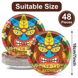 48Pcs Tiki Party Plates for Hawaiian Luau Party Decorations Tropical Aloha Paper Disposable Dessert Plates Tiki Themed Serving Tray 7 Inch Table Decors for Summer Beach Birthday Party Supplies