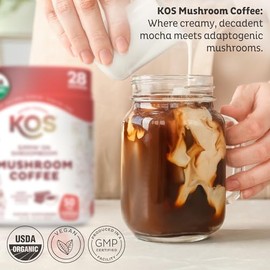 KOS Mushroom Coffee - USDA Certified Organic - Dark Chocolate Mocha Flavor - Mushroom Coffee Latte Powder with Reishi, Cordyceps, Lion's Mane, Chaga &