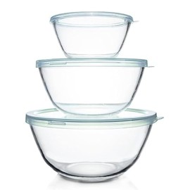 Luvan Glass Mixing Bowls with Lids Set(4.5QT, 2.7QT, 1.1QT)-Large Glass Mixing Bowls, Clear Salad Bowl for Baking, Cooking, Serving, Food Prep, 3PC Nesting Bowls for Kitchen Storage & Dishwasher Safe