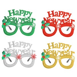 Ymxil Pack of 4 Happy New Year Glasses, Glitter 2024 Happy New Year Glasses, Creative Party Photo Prop, Funny New Year Party Glasses, New Year's Eve Party Decorations 2025