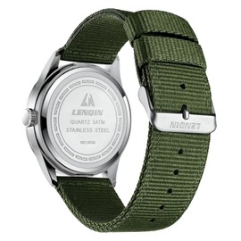 LN LENQIN Mens Watches Analog Quartz Watches with Nylon Bands 30M Waterproof Wrist Watches for Men Light Simple Field Watches with Date (Green-Silver-Black)