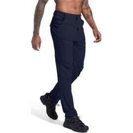 LINLANG EN Men's Lightweight Hiking Cargo Pants Waterproof Quick Dry Travel Fishing Climbing Work Outdoor Pants Navy M