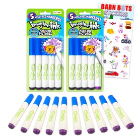 Imagine Ink Markers Only Replacement Bundle - 10 Pc Imagine Ink Markers Refill Separates Set for Mess Free Coloring Books for Kids with Stickers