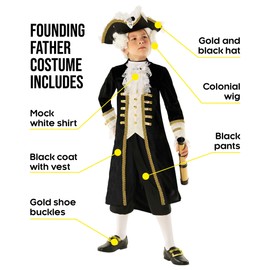 Morph Founding Fathers Costume Kids - Benjamin Franklin Kids Colonial Costume Boys - Colonial Day Costumes Boy Small