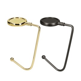 kwmobile Purse Hooks for Table - Set of 2 Metal Handbag Hook Holder Hand Bag Hanger for Tables, Desks, Work, Restaurants - Gold/Black Matte