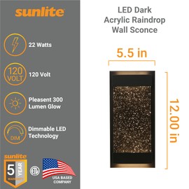 Sunlite 81040 12-Inch LED Rectangular Outdoor Up & Down Wall Sconce, Clear Acrylic Panel, 22 Watts, 300 Lumens, 3000K Warm White, Dimmable, ETL Listed, Black, for Residential & Commercial Use