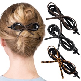 3 Pack Bow Hair Clips Set Leather Twist Bow Hair Clips with Hollow Out Design Duckbill Ponytail Holder Hairpins for Women's