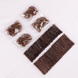 600PCS Hair Pins Kit, Including 200 U-Shaped Hair Pins 200 Bobby Pins and 200 Hair Rubber Bands with Storage Box for All Hair Types(Brown, 2&2.36 Inch)