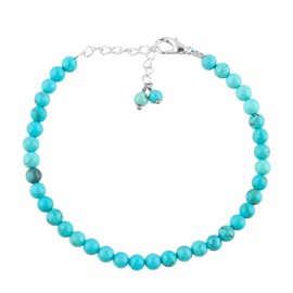 GEMKORA Natural Real Turquoise Crystals Bracelet, 4mm Best Grade Plain Round Beads, Chakra Energy Healing Gemstone, Beautiful Simple Jewelry, Silver Plated Jewelry 8 inch