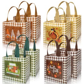 AnyDesign Fall Reusable Gift Bag Pumpkin Turkey Gnome Tote Bags with Handles Autumn Party Treat Bag Grocery Shopping Bag Waterproof Non-Woven Bags for Fall Thanksgiving Pumpkin Patch Party, 8 Pack
