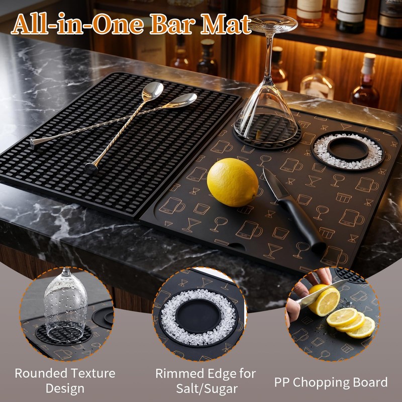 HEIFAM 3-in-1 Bar Mats for Countertop with Cutting Board, Quick-Dry