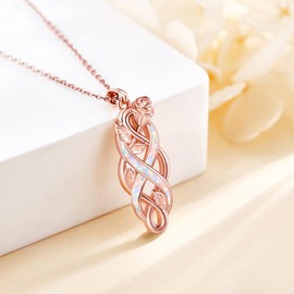 DAYLINLOVE Keltischer Knoten Halskette mit Rose S925 Sterling Silber irischen keltischen Knoten erstellt Opal Anhänger Halskette Blumen Schmuck Geschenke für Frauen Mom Frau Rose Liebhaber