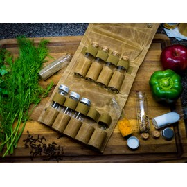 Camel Canvas Spice Bag, Camping Spice Case, 9 Jars Included, Seasoning Holder, Spice Kit, Travel BBQ Spice Set, Kitchen Storage
