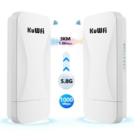 KuWFi Point to Point Gigabit Wireless Bridge 5.8G 900Mbps 1Gbs LAN Ports Long Range CPE Bridge Network Extend Outdoor 3KM/1.86Miles to of Shop, Barn,Farm and CCTV Connection