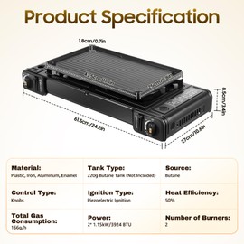 Portable Butane Camping Stove 2 Burners Gas Stove with Grill Tray and Storage Case Double Auto Ignition Cooktop Camping Burner for Home, Camping, Outdoor, Rv