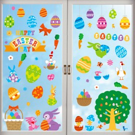 CCINEE Easter Window Cling Sticker,108pcs Egg Bunny Glass Window Sticker Decal for Easter Home Decoration Supply