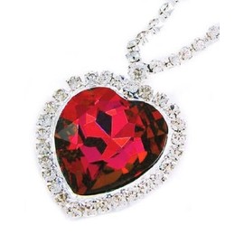 New Large Red Crystal Heart Necklace with Crystal Chain and red/blue velvet gift bag Jewelry Gift Silver Plated