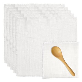 Pack of 6 Fabric Napkins Beige with Fringes, 42 x 42 cm Reusable Cotton Muslin Linen Napkins Fabric, Washable for Family Parties, Weddings, Party, Birthdays, Table Decoration