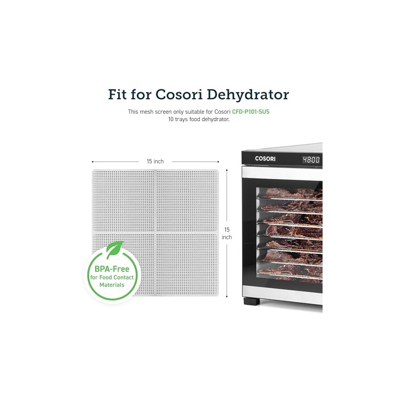 COSORI Food Dehydrator Accessories, Plastic Mesh Screens for 10 Tray